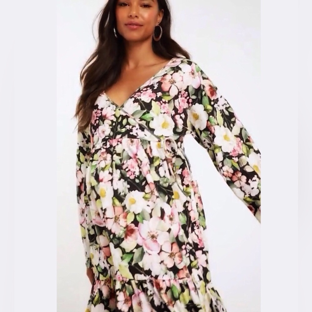 Maternity ASOS DESIGN Exclusive Floral Wrap Smock Crepe Dress Size 6